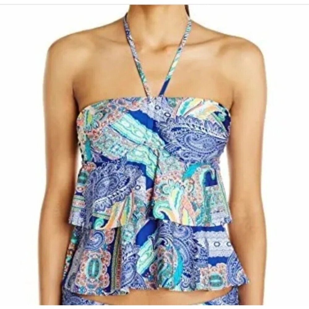 Kennethā Cole Swimsuit XL Paisley Intuition Tiered Tankini Ocean Blue 2 piece